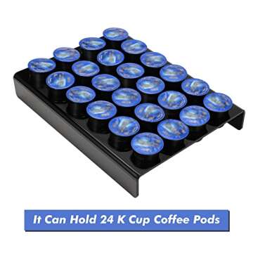 Kamehame K Cup Drawer Organizer, Flat Countertop Coffee Pod Holder for 24 Coffee Pods, Compatible with K-cups, Black Acrylic Coffee Capsules Storage Holder