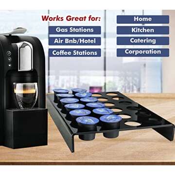 Kamehame K Cup Drawer Organizer, Flat Countertop Coffee Pod Holder for 24 Coffee Pods, Compatible with K-cups, Black Acrylic Coffee Capsules Storage Holder