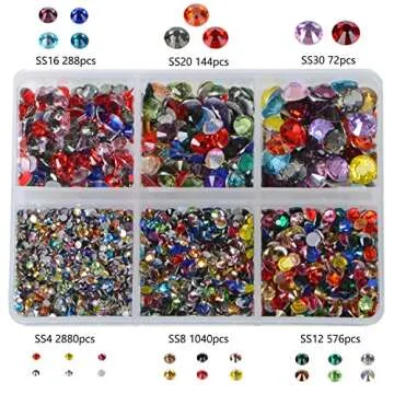 Bymitel 5000 Pieces 6 Mixed Sizes Glue Fix on Glass Rhinestones Round Crystal Gems Flatback for DIY Jewelry Making with one Picking Pen(Mix: SS4-SS30/5000PCS, MIXED COLORS)
