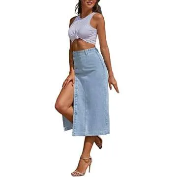 ELSTAROA Women's Casual High Waisted Solid Button Up Denim Jean Skirt