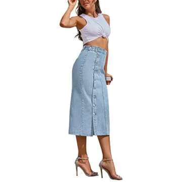 ELSTAROA Women's Casual High Waisted Solid Button Up Denim Jean Skirt