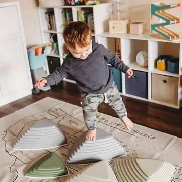 JumpOff Jo - Rocksteady - Balance & Coordination Enhancing Blocks and Stepping Foam Stones, Sensory Toys for Kids - Indoor and Outdoor Obstacle Course (Camo Green, Tall)