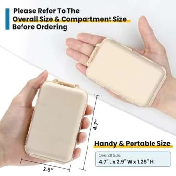 14 GRIDS Travel Pill Organizer Box with Labels - Travel Medicine Case Kit - Pocket Daily Pharmacy Container - Travel Medication Holder Dispenser for Fish Oil Vitamin Supplement Storage - Khaki