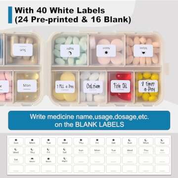 14 GRIDS Travel Pill Organizer Box with Labels - Travel Medicine Case Kit - Pocket Daily Pharmacy Container - Travel Medication Holder Dispenser for Fish Oil Vitamin Supplement Storage - Khaki