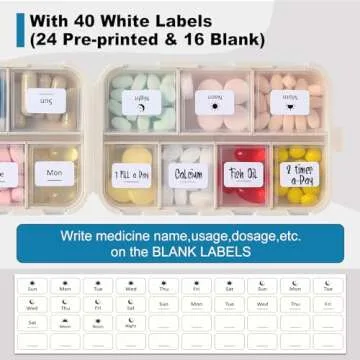 14 GRIDS Travel Pill Organizer Box with Labels - Travel Medicine Case Kit - Pocket Daily Pharmacy Container - Travel Medication Holder Dispenser for Fish Oil Vitamin Supplement Storage - Khaki