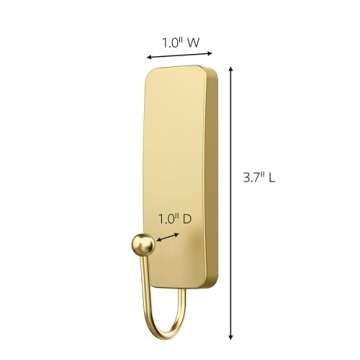 Command Medium Satin Brass Wall Hook, 1 Hook and 1 Command Strip, Damage Free Hanging Wall Hooks wit...