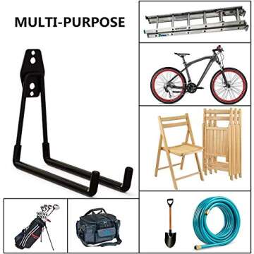 Garage Hooks, 4 Pack Wall Mount Storage Hanger with 2 Extension Cord Holder Organizer, Heavy-Duty 7.5 inch Long Hooks for Ladder, Ski, Sports, Utility, Garden Tool, Hose Storage Rack Organizer