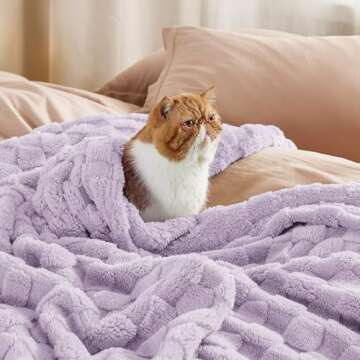 Bedsure Lavender Fog Fleece Blanket for Couch - Super Soft Cozy Queen Blankets for Women, Cute Small Throws for Girls, 90x90 Inches