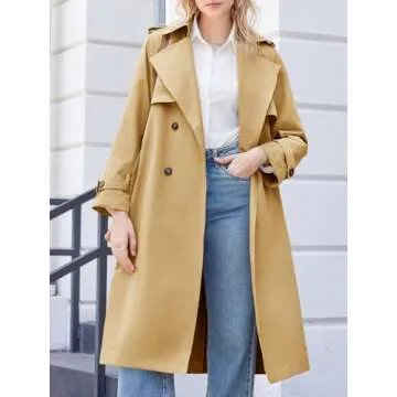 Cicy Bell Womens Long Trench Coat Double Breasted Classic Lapel Overcoat Fall Outerwear With Belt