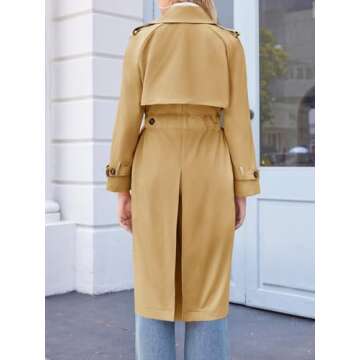 Cicy Bell Womens Long Trench Coat Double Breasted Classic Lapel Overcoat Fall Outerwear With Belt