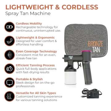 Cordless Spray Tan Machine - Portable and Rechargeable Spray Tan Gun for Salon and Home Use - Lightweight Airbrush Tanning Machine With Even Coverage Sunless Tan Technology by Bronze Tan