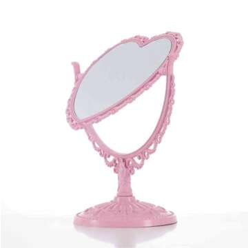 JDPEYI-Pink Heart Shaped Mirror - Coquette Room Decor for Desk & Vanity -Double-Sided Rotatable Cute...