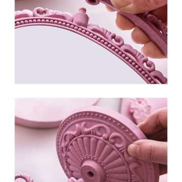 JDPEYI-Pink Heart Shaped Mirror - Coquette Room Decor for Desk & Vanity -Double-Sided Rotatable Cute Magnifying Mirror with Stand