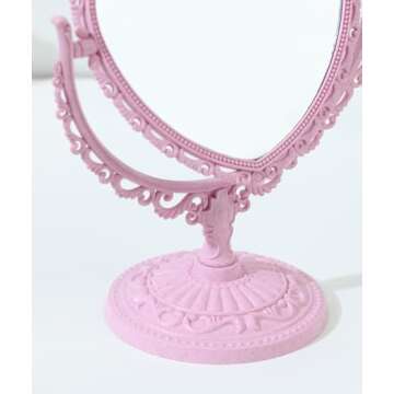 JDPEYI-Pink Heart Shaped Mirror - Coquette Room Decor for Desk & Vanity -Double-Sided Rotatable Cute Magnifying Mirror with Stand
