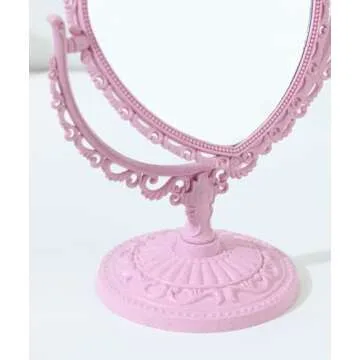JDPEYI-Pink Heart Shaped Mirror - Coquette Room Decor for Desk & Vanity -Double-Sided Rotatable Cute Magnifying Mirror with Stand