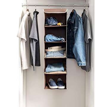 ZOBER Hanging Closet Organizer, 5-Shelf - Hanging Storage Organizer Shelves for Clothes, Towels, Toy...