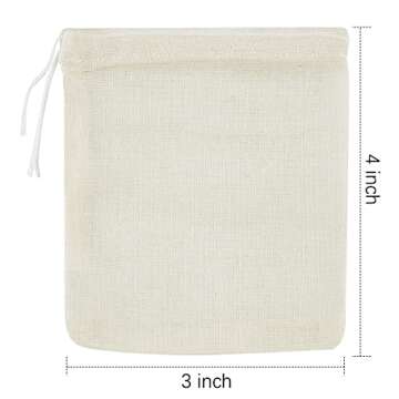 TUZAZO 50 Pack Reusable Tea Bags, Natural Unbleached Cotton Cheesecloth Bags for Straining, Drawstri...