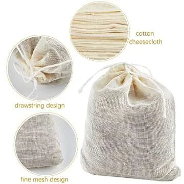 TUZAZO 50 Pack Reusable Tea Bags, Natural Unbleached Cotton Cheesecloth Bags for Straining, Drawstring Muslin Bags, Sachet Bags, Coffee Tea Brew Bags (3 x 4 inch)