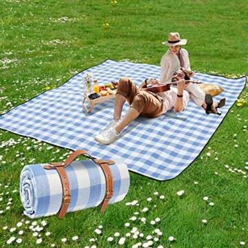 sapsisel 80”x 80” Picnic Blanket Extra Large, Waterproof and Foldable Beach Blanket, 3-Layer Out...