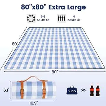 sapsisel 80”x 80” Picnic Blanket Extra Large, Waterproof and Foldable Beach Blanket, 3-Layer Outdoor Blanket for 6 to 8 Adults, for Camping, Park, Beach, Grass, Indoors…