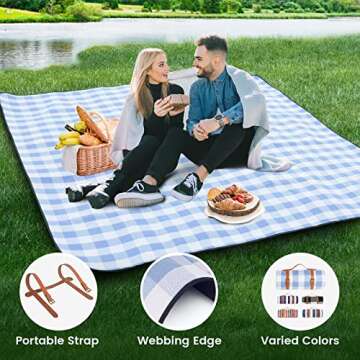 sapsisel 80”x 80” Picnic Blanket Extra Large, Waterproof and Foldable Beach Blanket, 3-Layer Outdoor Blanket for 6 to 8 Adults, for Camping, Park, Beach, Grass, Indoors…