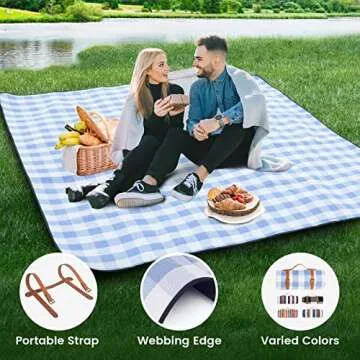 sapsisel 80”x 80” Picnic Blanket Extra Large, Waterproof and Foldable Beach Blanket, 3-Layer Outdoor Blanket for 6 to 8 Adults, for Camping, Park, Beach, Grass, Indoors…