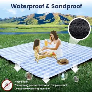 sapsisel 80”x 80” Picnic Blanket Extra Large, Waterproof and Foldable Beach Blanket, 3-Layer Outdoor Blanket for 6 to 8 Adults, for Camping, Park, Beach, Grass, Indoors…