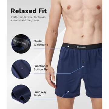 DAVID ARCHY Mens Boxer Shorts Underwear Quick Dry Breathable Mens Boxers Moisture Wicking Boxers for Men 5 Pack(S,Navy Blue/Olive Green/Black/Dark Gray/Grape Purple)
