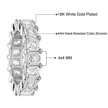 Savlano 18K White Gold Plated Cubic Zirconia 4x4MM Square Princess Cut Eternity Ring Band for Women Men (7)