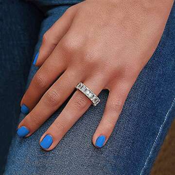 Savlano 18K White Gold Plated Cubic Zirconia 4x4MM Square Princess Cut Eternity Ring Band for Women Men (7)