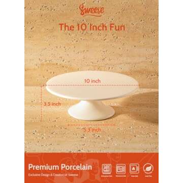 Sweese 10-Inch Porcelain Cake Stand, Round Dessert Stand, Cupcake Stand for Birthday Parties, Weddin...