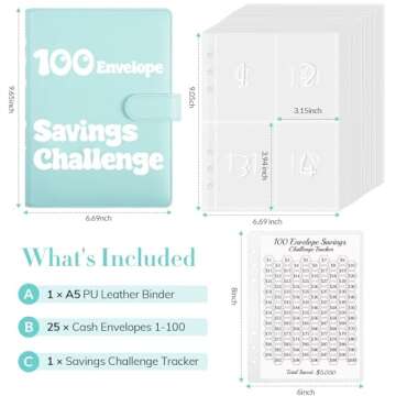 Zuozee 100 Envelopes Money Saving Challenge Binder, A5 Savings Binder with Cash Envelopes, Budget Bi...