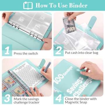 Zuozee 100 Envelopes Money Saving Challenge Binder, A5 Savings Binder with Cash Envelopes, Budget Binder for Planning and Saving $5050, Green