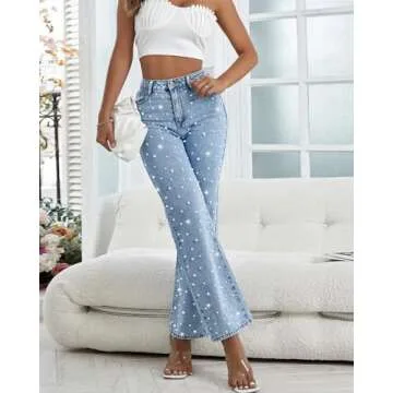 EZAPINE Pearl Jeans for Women High Waisted Stretchy Denim