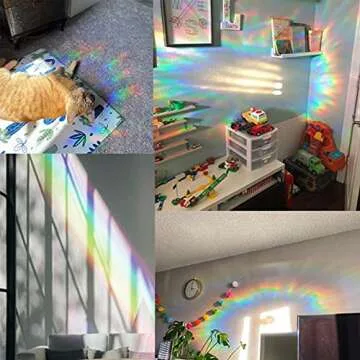 GORGECRAFT Large Window Clings Rainbow Glass 3D Sun Catcher Stickers Anti-Collision Alert Decals Non Adhesive Prismatic Vinyl Decorations for Prevent Stop Birds