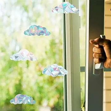 GORGECRAFT Large Window Clings Rainbow Glass 3D Sun Catcher Stickers Anti-Collision Alert Decals Non Adhesive Prismatic Vinyl Decorations for Prevent Stop Birds