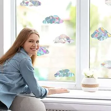 GORGECRAFT Large Window Clings Rainbow Glass 3D Sun Catcher Stickers Anti-Collision Alert Decals Non Adhesive Prismatic Vinyl Decorations for Prevent Stop Birds