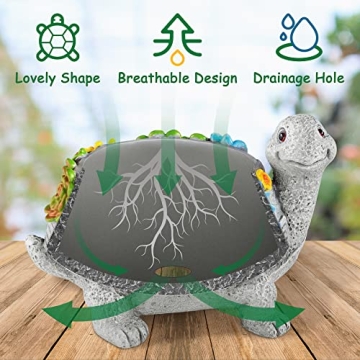 LESES Cute Turtle Planter for Indoor Plants with Drainage