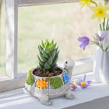 LESES Cute Turtle Planter for Indoor Plants with Drainage