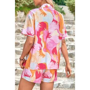 PRETTYGARDEN Women Summer 2 Piece Beach Outfits Printed Short Sleeve Tops Lounge Shorts Casual Track...