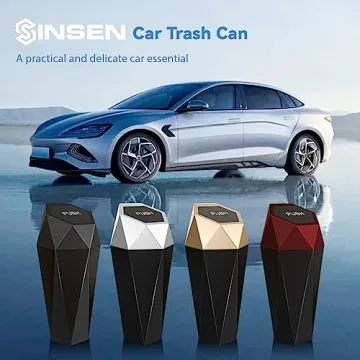 SINSEN Car Trash Can with Lid - Stylish Mini Trash Bin