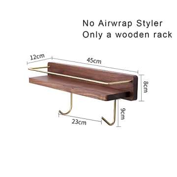 Wall Mounted Holder Compatible with Dyson Airwrap Hair Curling Wand Brush Barrel Bathroom Shelf Tray Wood Stand Home Bedroom Hair Salon Storage Organizer with Hook