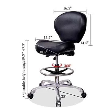 MWOSEN Height Adjustable Rolling Stools Drafting Chair with Backrest & Foot Rest,Work from Home,Studio,Dental,Office for Desk,Salon,Art Studio, Tattoo,Garage, Kitchen, Counter, (Black)