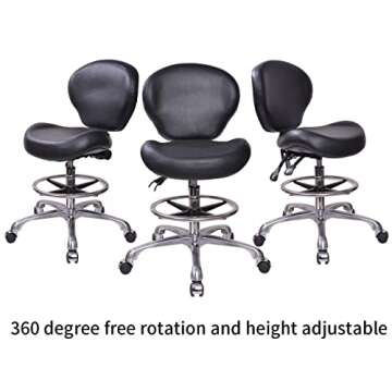 MWOSEN Height Adjustable Rolling Stools Drafting Chair with Backrest & Foot Rest,Work from Home,Studio,Dental,Office for Desk,Salon,Art Studio, Tattoo,Garage, Kitchen, Counter, (Black)