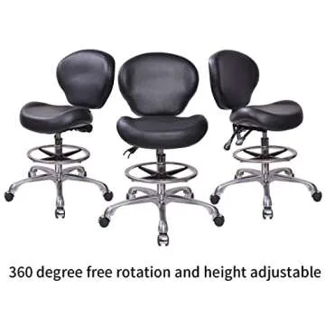 MWOSEN Height Adjustable Rolling Stools Drafting Chair with Backrest & Foot Rest,Work from Home,Studio,Dental,Office for Desk,Salon,Art Studio, Tattoo,Garage, Kitchen, Counter, (Black)