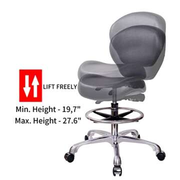 MWOSEN Height Adjustable Rolling Stools Drafting Chair with Backrest & Foot Rest,Work from Home,Studio,Dental,Office for Desk,Salon,Art Studio, Tattoo,Garage, Kitchen, Counter, (Black)