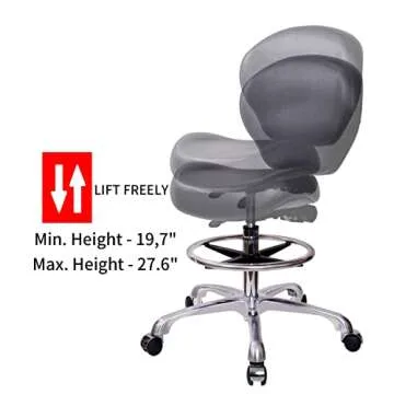 MWOSEN Height Adjustable Rolling Stools Drafting Chair with Backrest & Foot Rest,Work from Home,Studio,Dental,Office for Desk,Salon,Art Studio, Tattoo,Garage, Kitchen, Counter, (Black)