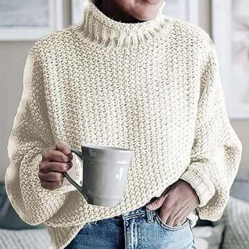 Women's Casual Long Sleeve Pullover Sweaters Mock Neck Oversized Ribbed Knit 2024 Fall Winter Sweater Jumper Tops Lightweight Sweaters for Women Summer Gifts White