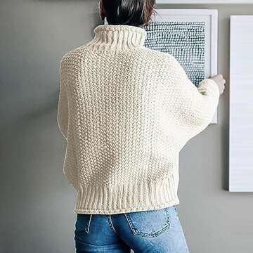 Women's Casual Long Sleeve Pullover Sweaters Mock Neck Oversized Ribbed Knit 2024 Fall Winter Sweater Jumper Tops Lightweight Sweaters for Women Summer Gifts White