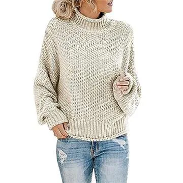 Women's Casual Long Sleeve Pullover Sweaters Mock Neck Oversized Ribbed Knit 2024 Fall Winter Sweater Jumper Tops Lightweight Sweaters for Women Summer Gifts White
